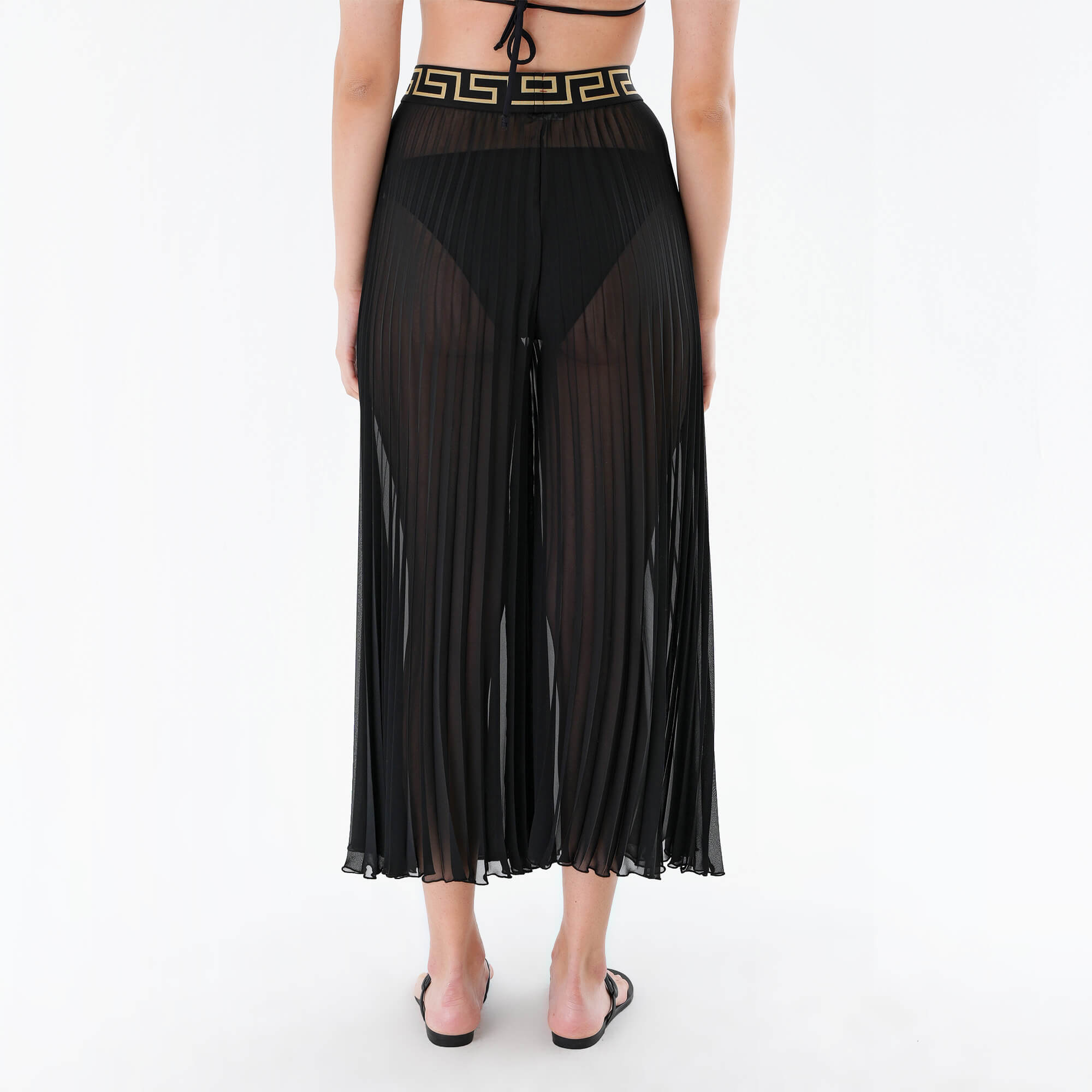 Versace - Black & Gold Printed Silk Palazzo Trousers 42